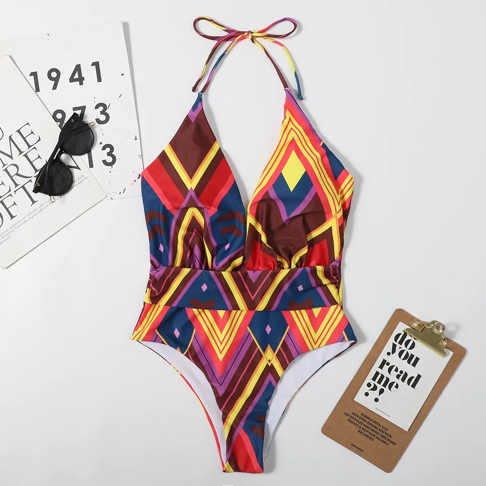 One Piece Bodysuit Push Up Swimsuit Sexy Backless Deep V Neck Swimwear Monokini Female Bather Brazilian Bathing Suit Beachwear | Спорт и