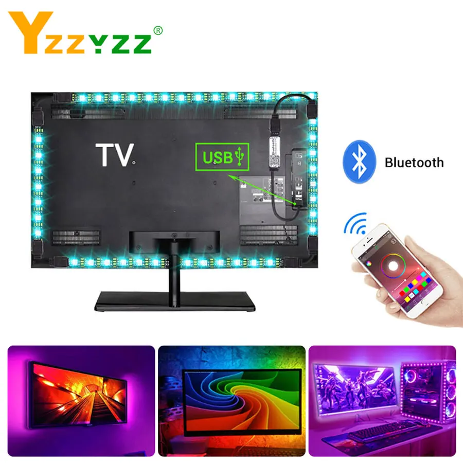 Гибкая светодиодная лента 5 В USB RGB с умным управлением через приложение Bluetooth 5050SMD