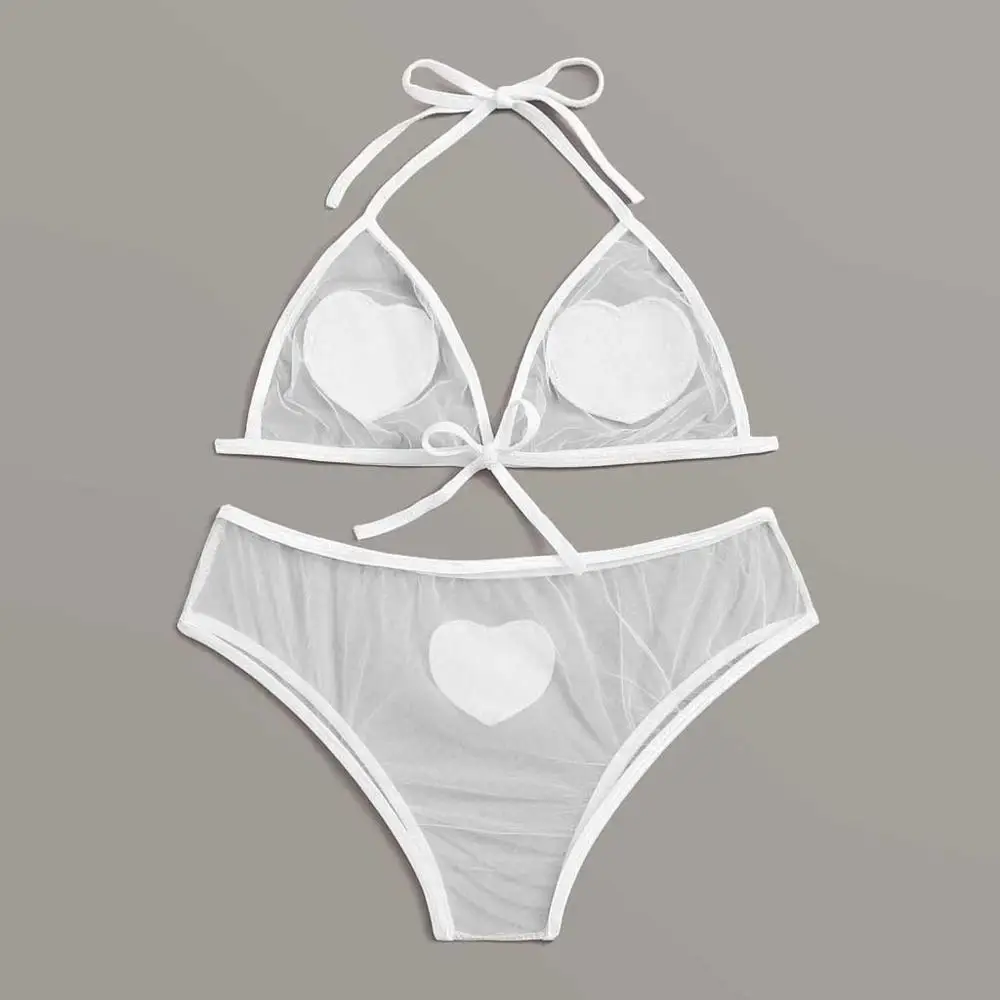 Сексуальное нижнее белье эротическое боди рисунок сердца Прозрачная сорочка