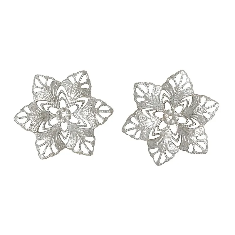 8SEASONS Embellishments Findings Filigree Wraps Connectors Flower Silver Color 3.5cm x 3cm(1 3/8&quot x1 1/8&quot) 100 PCs | Украшения и