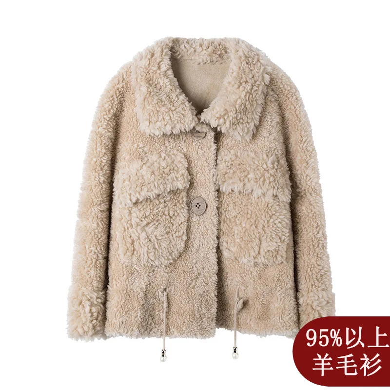

Real Fur overCoats Winter Jackets Women s short Waterproof lamb wool sheep shearing Fur casual thick Warm 2019 white free ship