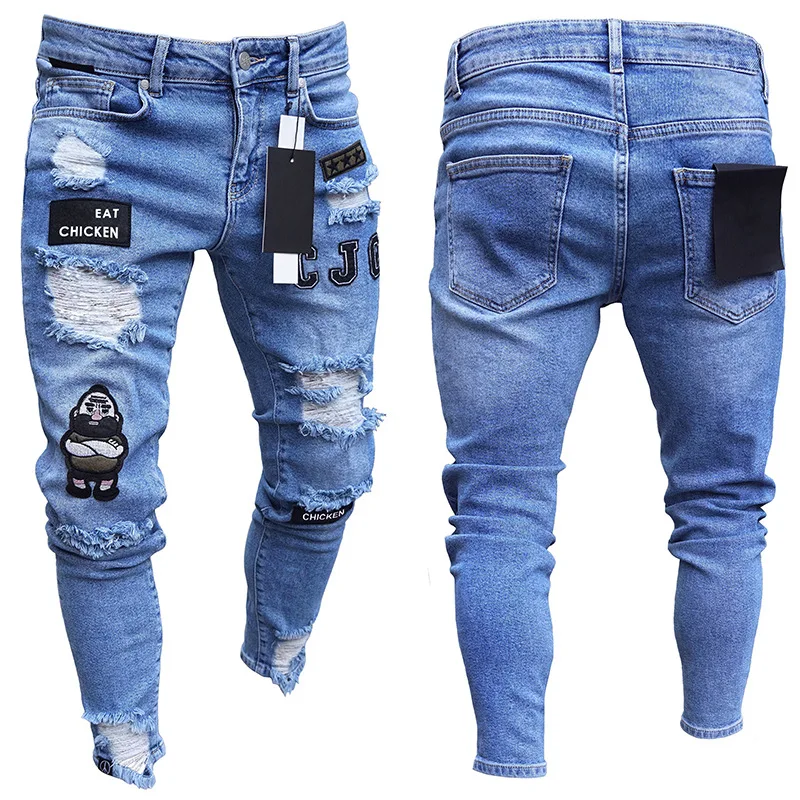 

New Men Hip-Hop High-end Tight-fitting, Tread-Treaded, Narrow Foot hot style Men's Fit Jeans