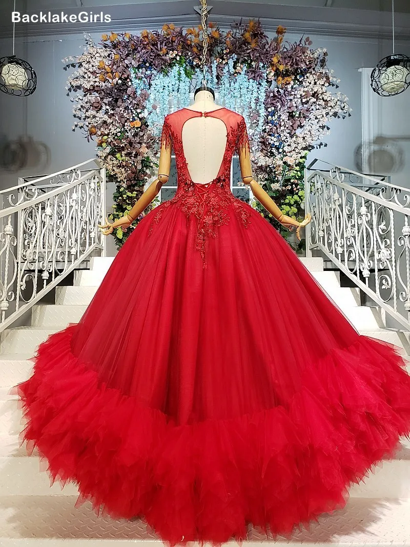 2020 Mariage Красные Свадебные платья с круглым вырезом и рукавами крылышками платье