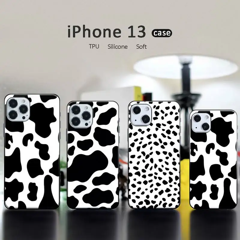 

White Black Cow Symbol Pattern Phone Case for iphone 13 12 11 pro mini XS max 6 6s 7 8 plus X XR soft TPU coque shell funda