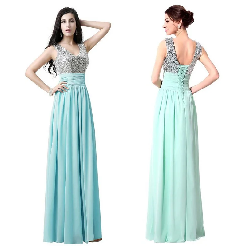 

A Line Chiffon Sequined Lace V Neck Elegant Off Shoulder Bridesmaid Dresses Wedding Party Formal Prom Robe De Soiree Corset Back