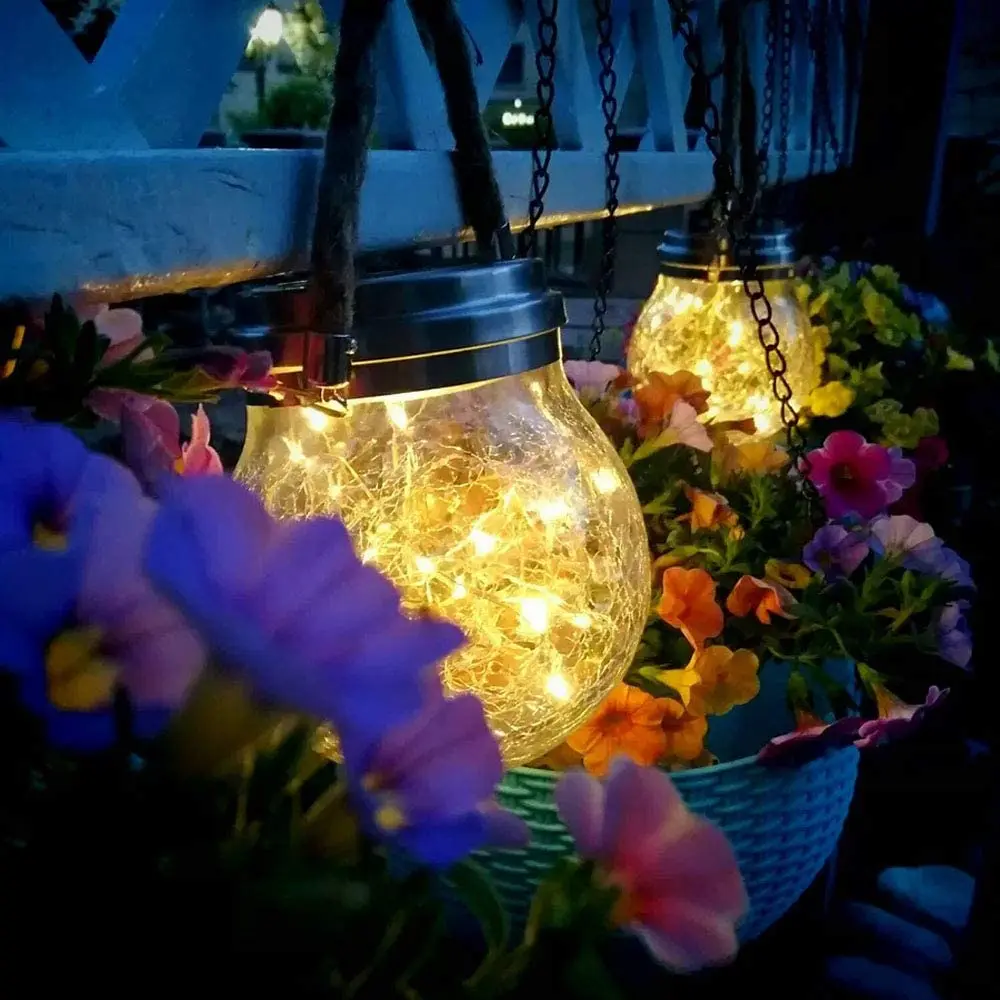 10 см диаметр Солнечная трещина светильник фонарь 30LED висячая стеклянная банка