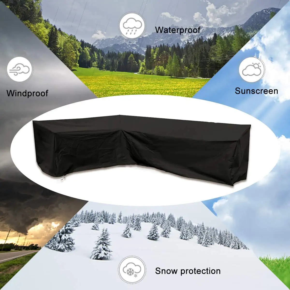 

Waterproof Outdoor Garden Furniture Cover L Shape Dustproof Patio Table Chair Sofa Protective Cover Snow Rain Mold Resist 2Color