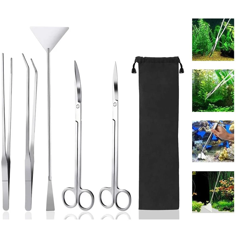 

Aquarium Tools Kit Long Stainless Steel Tweezers Scissor Spatula Multi Functional Aquarium Tank Tool Set for Fish Aquatic Plants