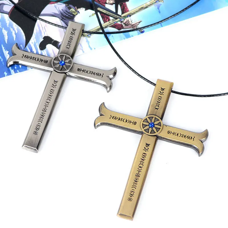 

Anime Jewelry Key Chains One Piece Necklace Dracule Mihawk Cross Pendant Necklace Friendship Men Women Gift Accessories