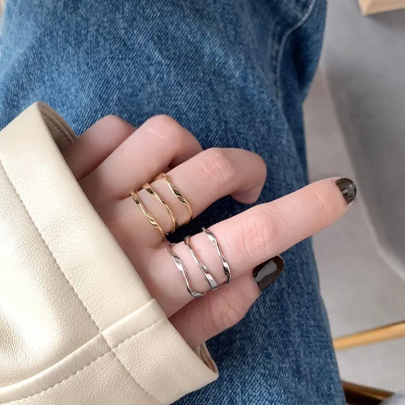 

Simple Twisted Three-Line Adjustable 925 Sterling Silver Finger Rings For Women Fashion Small Jewelry Wholesale