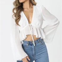 2020 new spring autumn sexy ruffles shirts plus size white tops ol ladies sexy v neck chiffon blouses long sleeve blusas mujer
