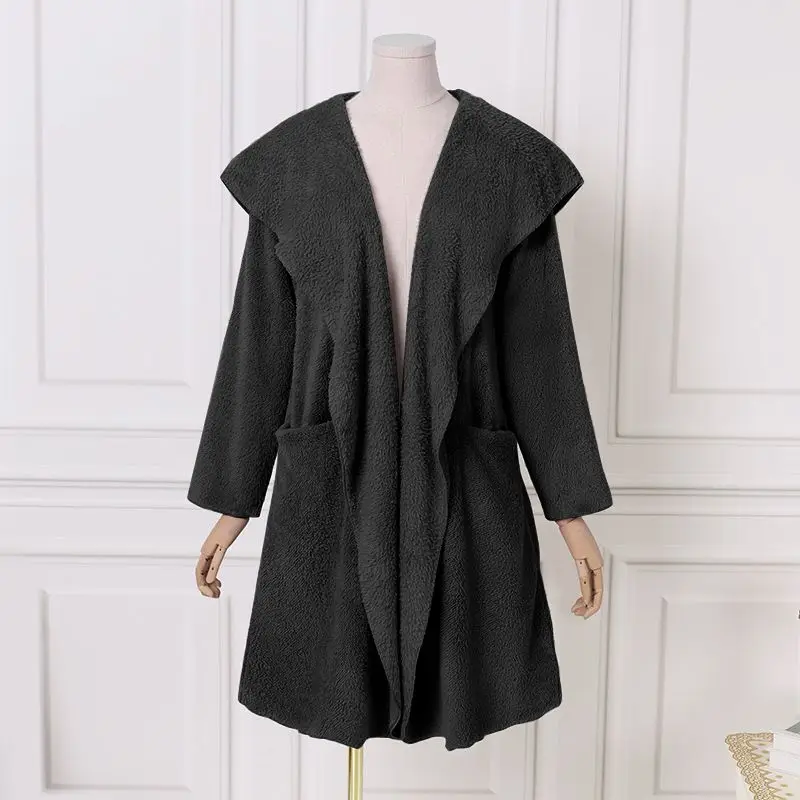 

Женское осеннее пальто VONDA 2021, повседневное теплое однотонное пальто из искусственного меха с длинным рукавом, свободная флисовая верхняя о...