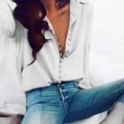 Женская шифоновая блузка на пуговицах, повседневная однотонная белая блузка с длинным рукавом, весна 2021