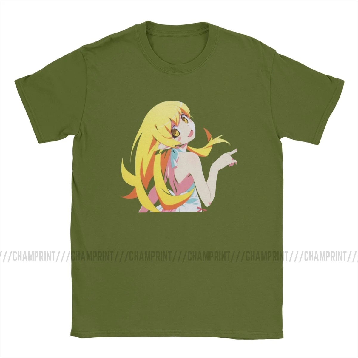 Винтажная мужская футболка Oshino Shinobu с круглым вырезом хлопковая Bakemonogatari японское