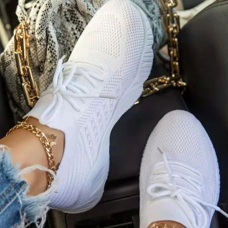 

Women Sneakers Fashion Lace Up Women Casual Shoes Mesh Breathable Women Vulcanized Shoes White Sneakers Ladies Outdoor Plus Size
