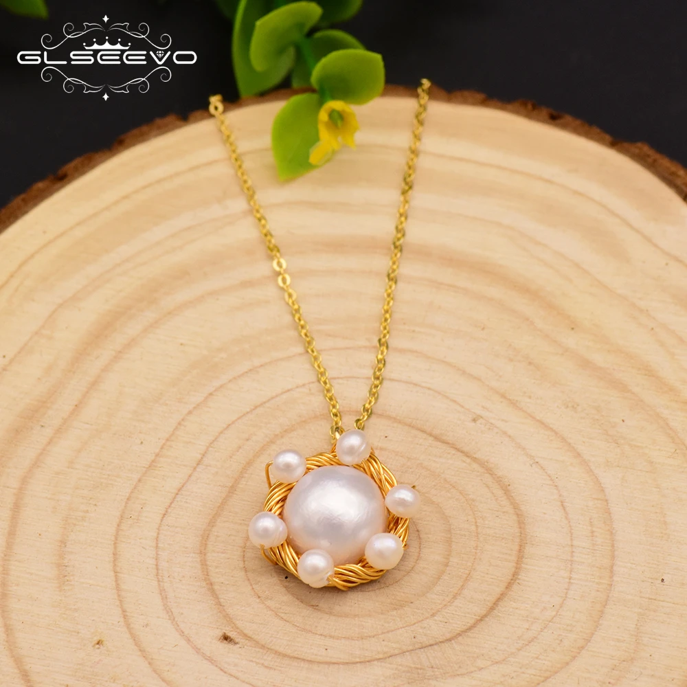 GLSEEVO минималистичный Подсолнечник Ручной работы с натуральным жемчугом подвеска