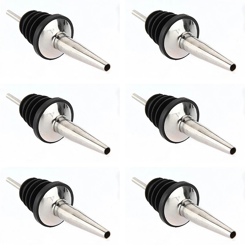 

6Pcs Stainless Steel Spirit Wine Bottle Pourer Stopper Free Flow Liquor Cocktail