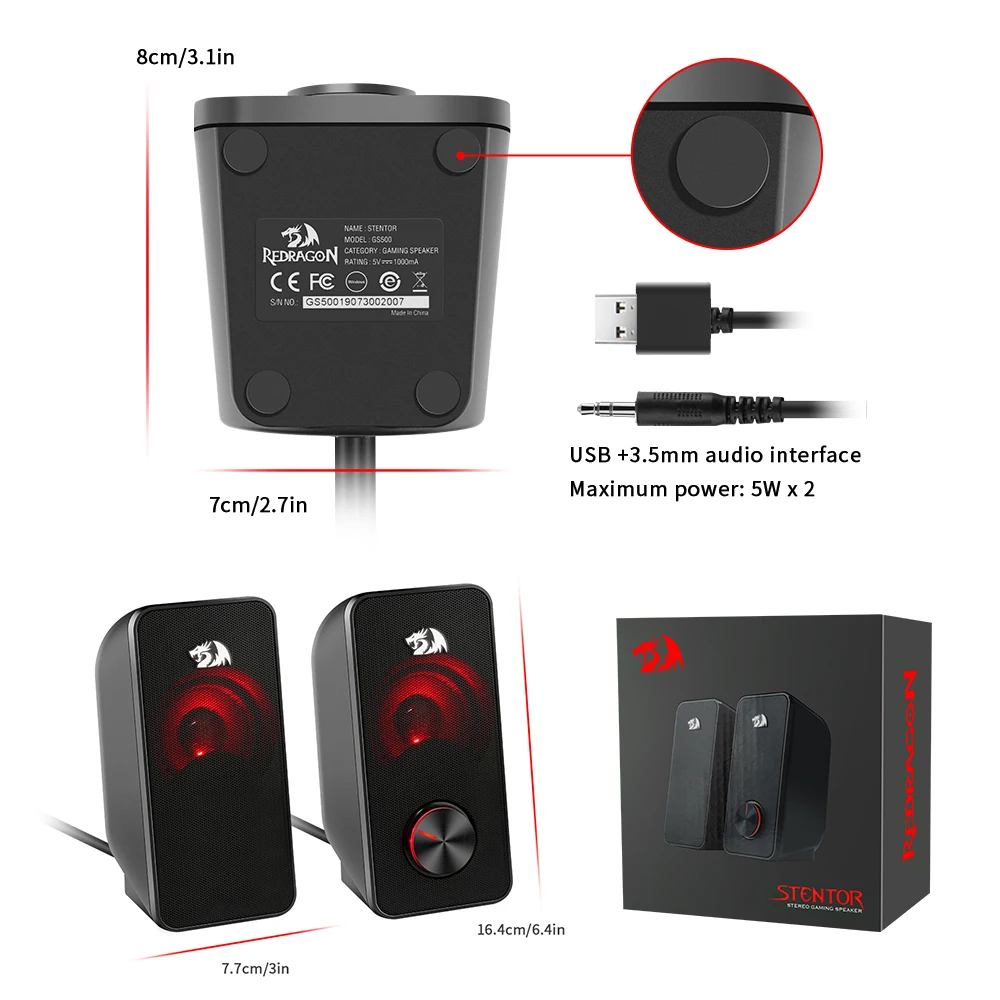 Redragon GS500 aux 3 5 мм стерео объемная музыка смарт колонки Колонка звуковая панель для