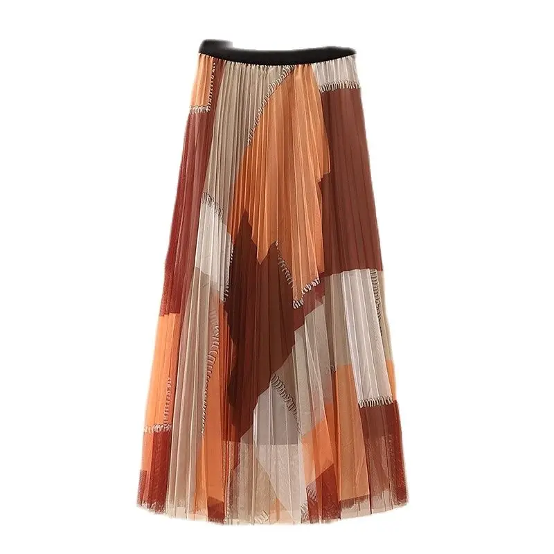 

2021 Summer Fashion Hot Sale Elastic High Waist Tulle Skirt Chic Printing A-line Ladies Streetwear Midi Skirt Women Elegant