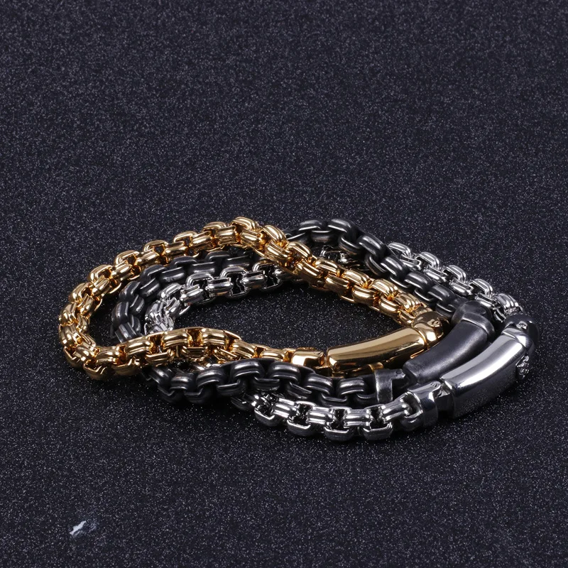 

Европейский и американский простой и универсальный квадратный жемчужный браслет для мальчиков, ретро модные ювелирные изделия из нержавею...