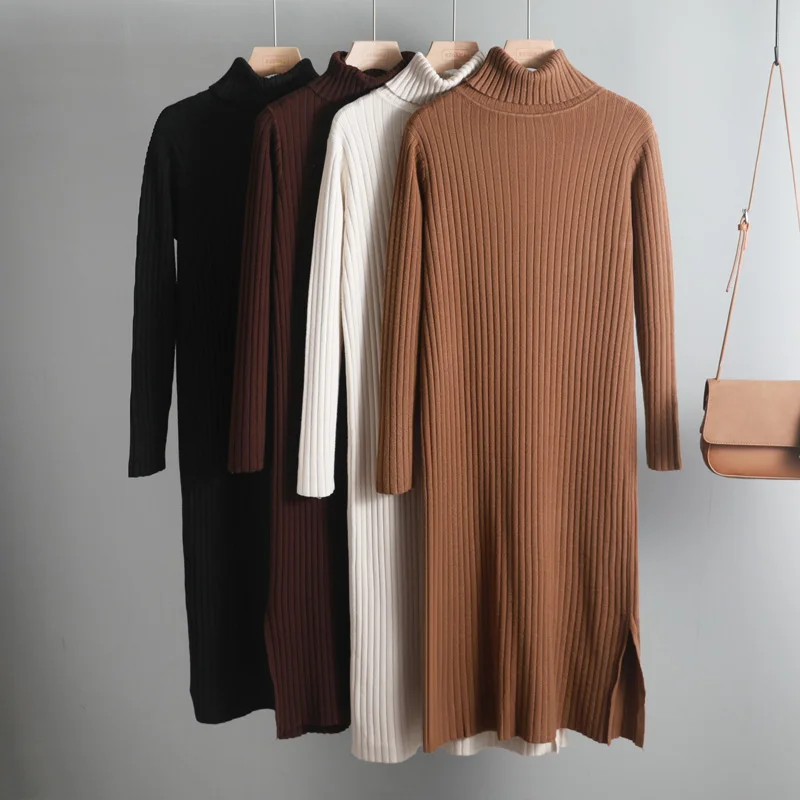 Платье Свитер женское длинное с отложным воротником на осень/зиму|Женские