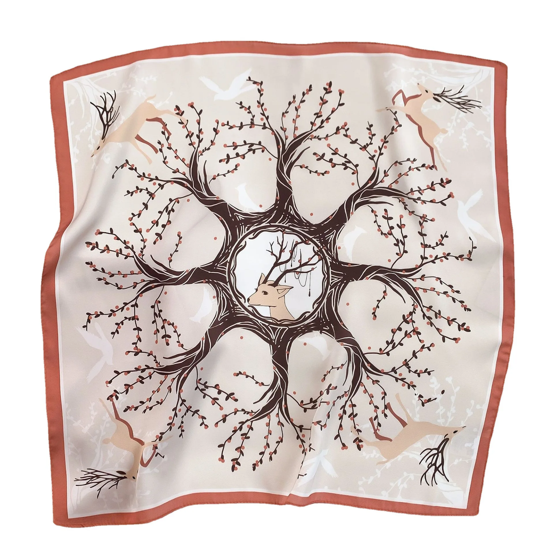 

Luxury Silk Head Scarf tree For Women Fashion Kerchief Print Hair Scarfs 55cm Square Headband Neck Scarves For Ladies Dropship