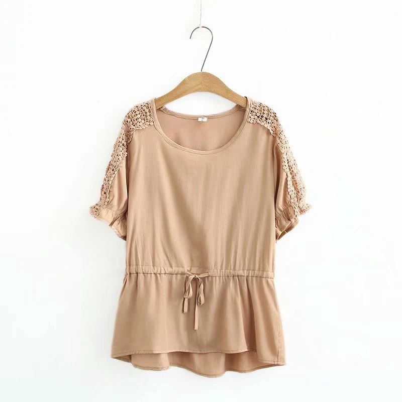 

Женские топы из хлопка и кружева, летние футболки большого размера с коротким рукавом, в стиле пэчворк, размера плюс