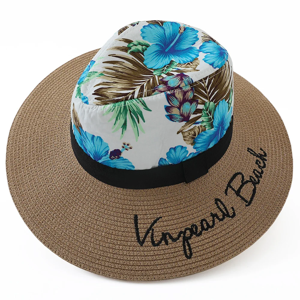 Оптовая цена соломенная фетровая шляпа Женская с вышивкой от солнца для женщин