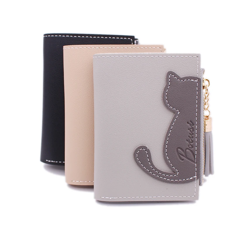 

Симпатичные Модные брендовые кожаные женские короткие кошельки на молнии с кисточкой дизайнерский клатч кошелек женский держатель для ден...