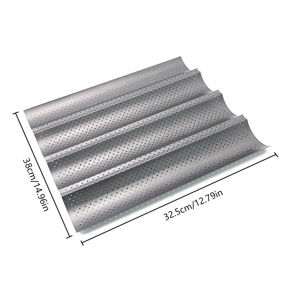 

Baking Bread Tools Baguette Tray Loaf Tin Non-Stick French Long Bread Coating Perforated Mold Baking Pan For Kitchen 4 Baguettes