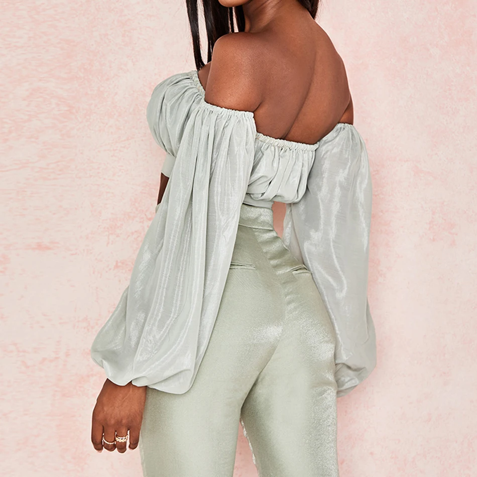 Осенняя женская рубашка без бретелек с длинным рукавом и брюки 2 шт. сексуальное