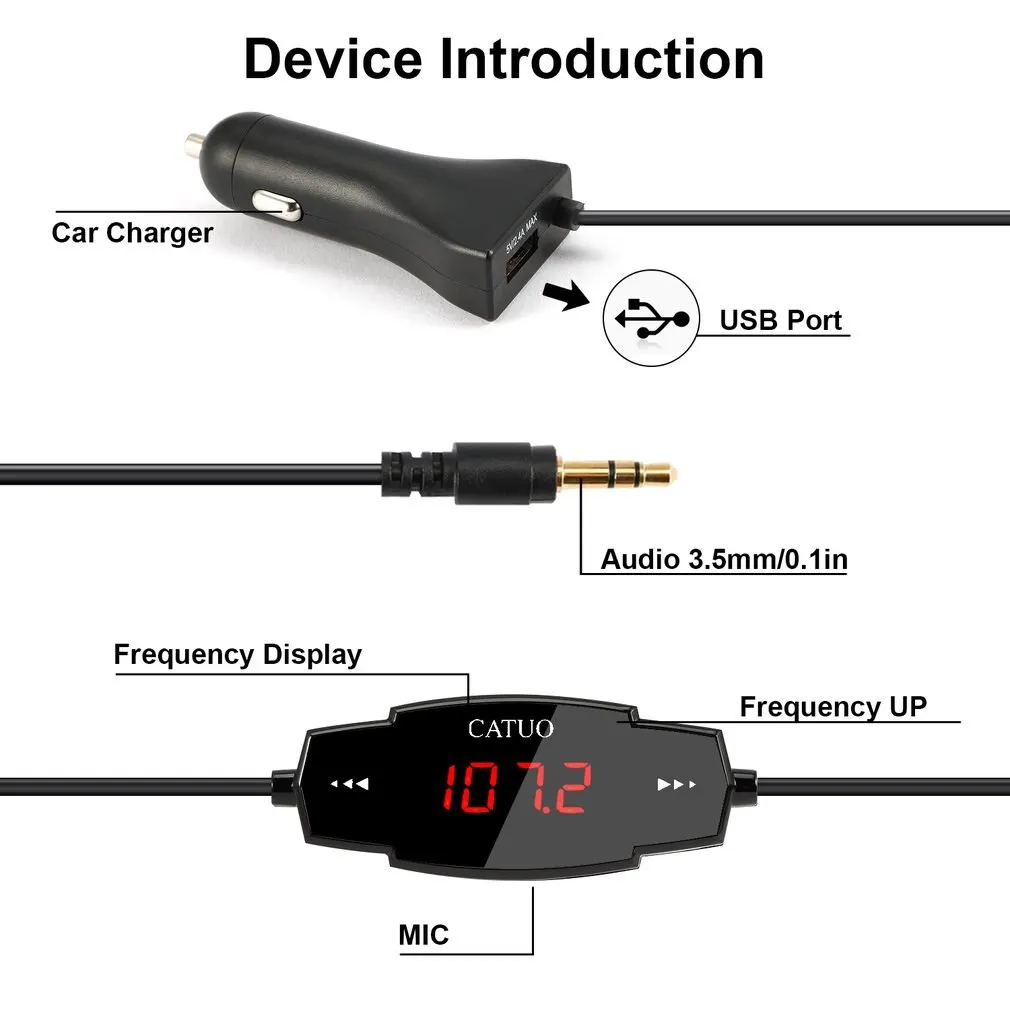 

FM Transmitter Car Kit Radio Modulator for Car with 3.5mm Aux Plug and 5V/2.4A USB Car Charger Easy to Use Black