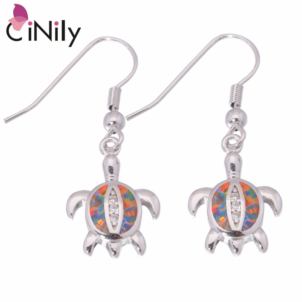 Женские сережки подвески CiNily с оранжевым огненным опалом и кубическим цирконием