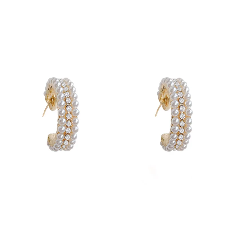 

S925 Needle Korean Retro Circle Geometric Pearl Earrings Female Net Red Same Personality Wild Temperament Earrings