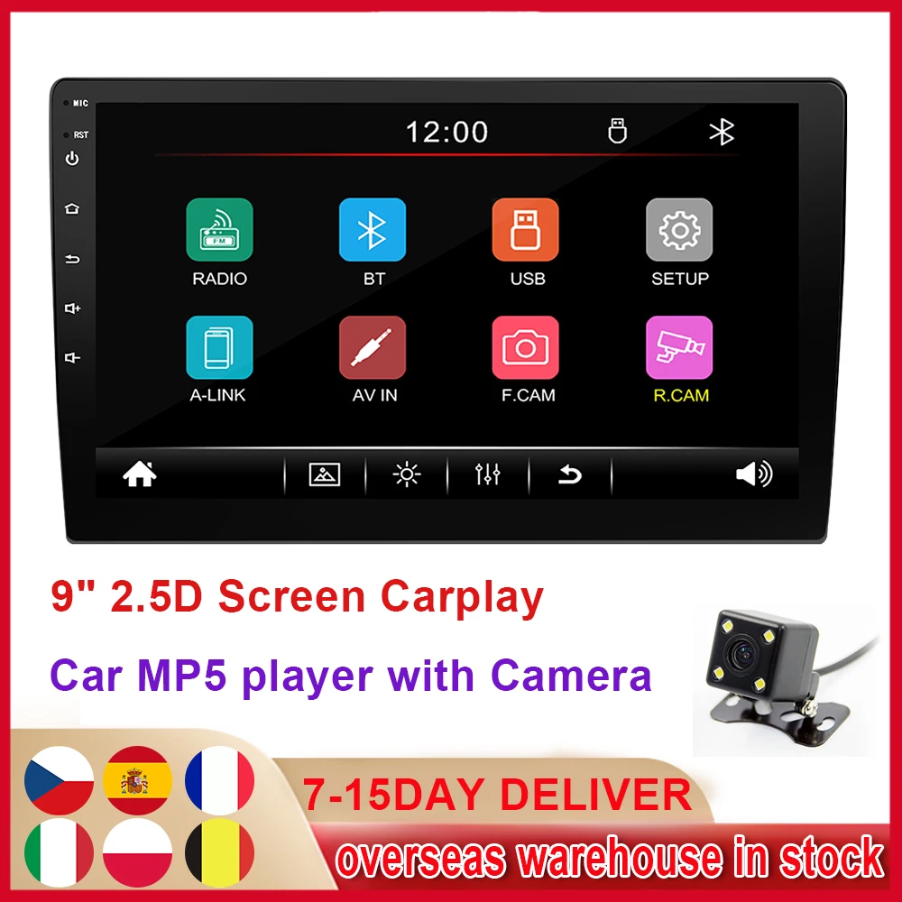 

Автомагнитола Apple Carplay, 2 Din, Bluetooth, Android, стереоприемник, 9 дюймов, сенсорный экран, MP5 плеер, автомагнитола Mirrolink с камерой