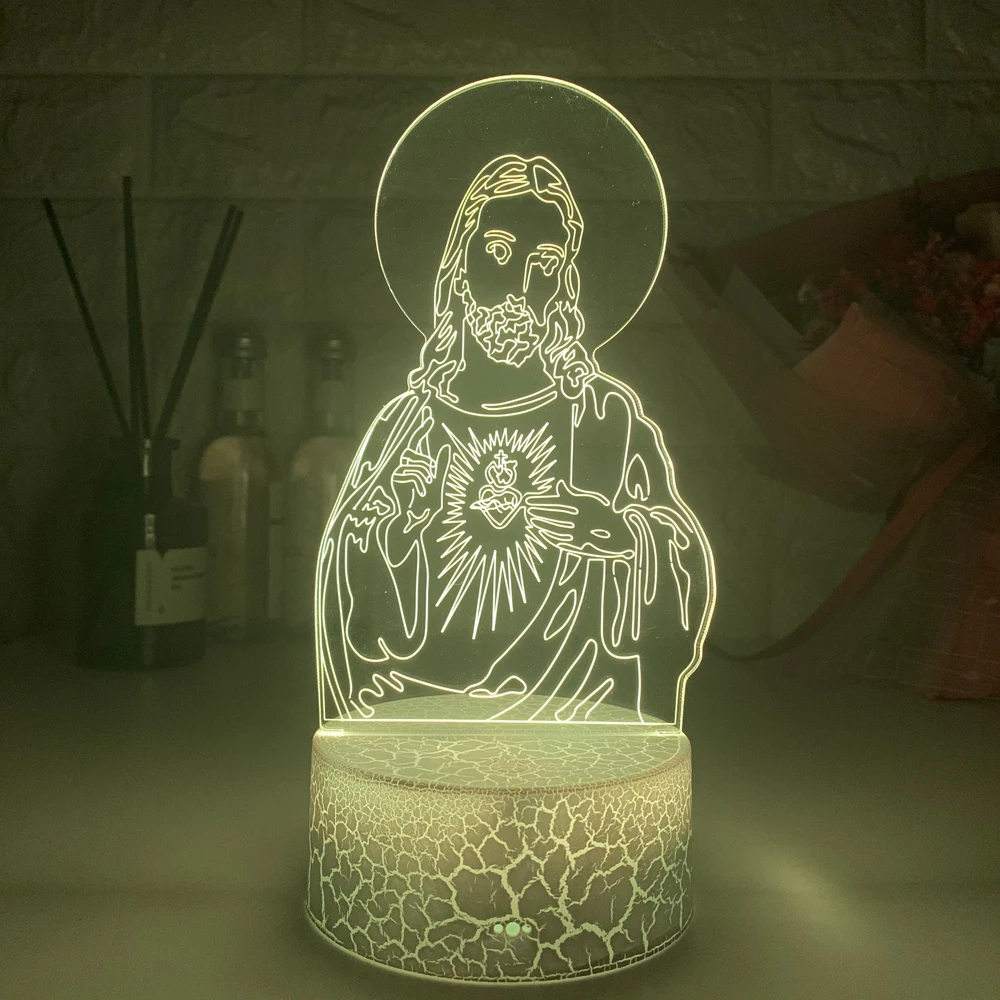 

3D LED Vision Jesus Christ Statue Lamp Baby Sleeping Bedside Table Lighting Colors Changing Night Light Christmas Gift Decor Lum