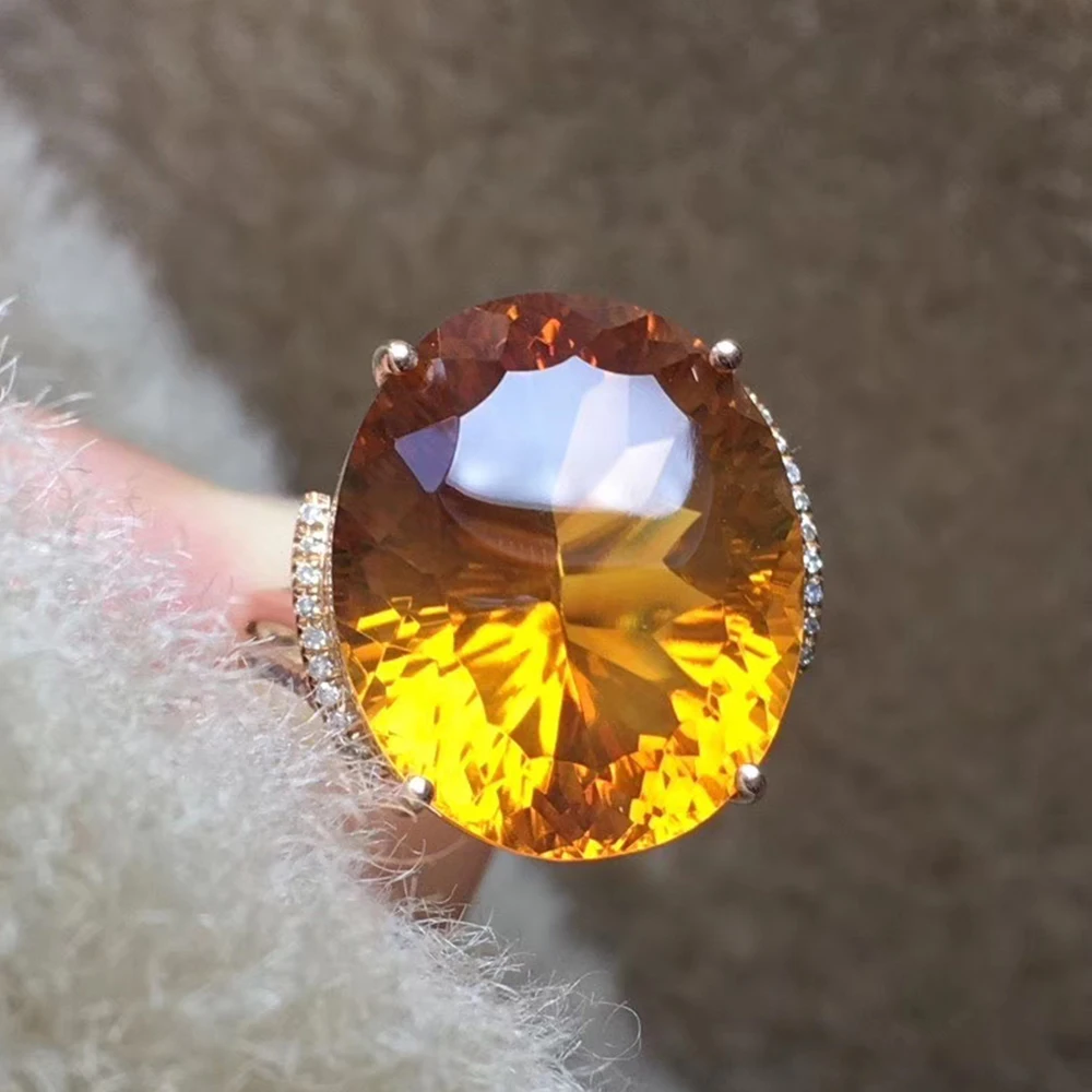 

Natural Citrine ring 18k gold match Natural South Africa Diamond Ruby rings 14.5ct Specifications 16.6*14mm passable adjust ring