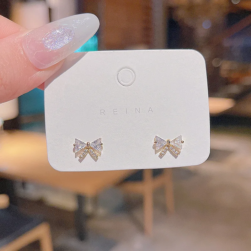 

S925 Silvers Inlaid Zircon Bowknot Earrings for Women Small Accessories Metal Jewelry Simple Wholesale Fashion