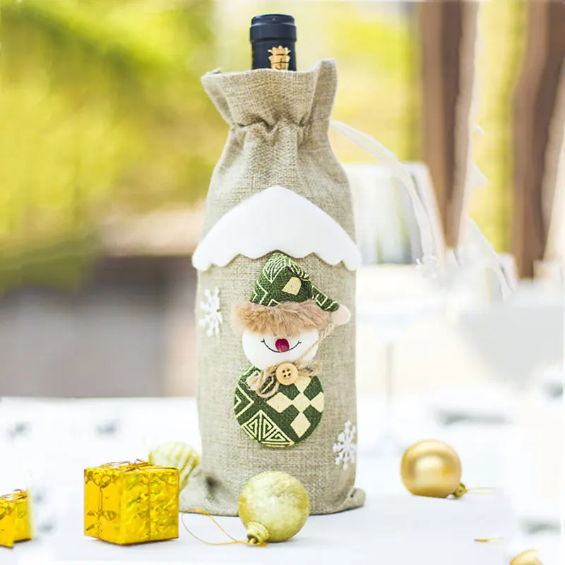 E1- Beige snowman Год подарок Санта Клаус винная бутылка пылезащитный чехол Xmas Noel рождественские украшения для дома Navidad декор для обеденного стола - Цвет: E1- Beige snowman