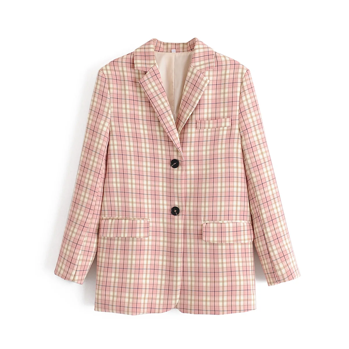 

Women's Blazer Early Autumn New Style Retro Color Check Printing Temperament Single-breasted Suit Collar Loose Fit Blazer