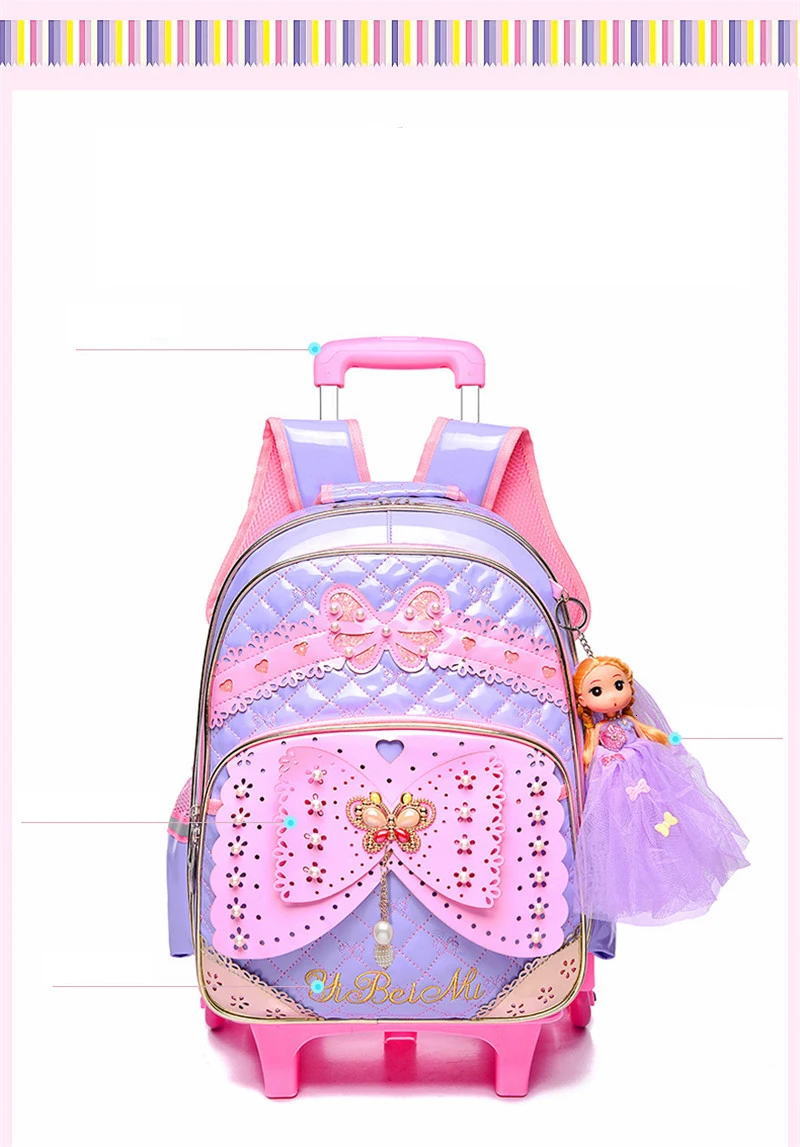 Школьные сумки с колесами Mochilas, детские милые рюкзаки, 6 детских чемоданов на колесиках для девочек, рюкзак на колесиках для детей 6-10 лет, Escolar
