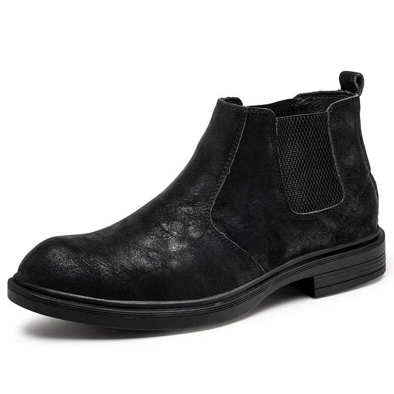 

New Men's Boots Comfortable Genuine Leather Winter Boots Outdoor Non-slip Chelsea Boots Plush Warm Snow Boots Men Ankle Boots