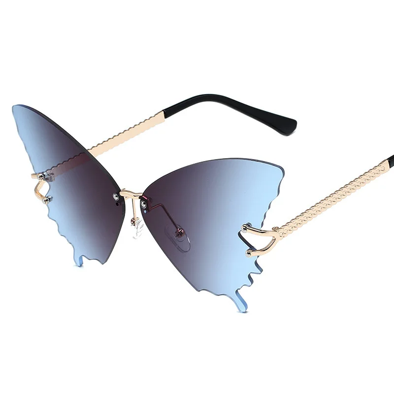 

2021 new fashion frameless butterfly rhinestone sunglasses ladies steampunk fashion designer sunglasses retro glasses