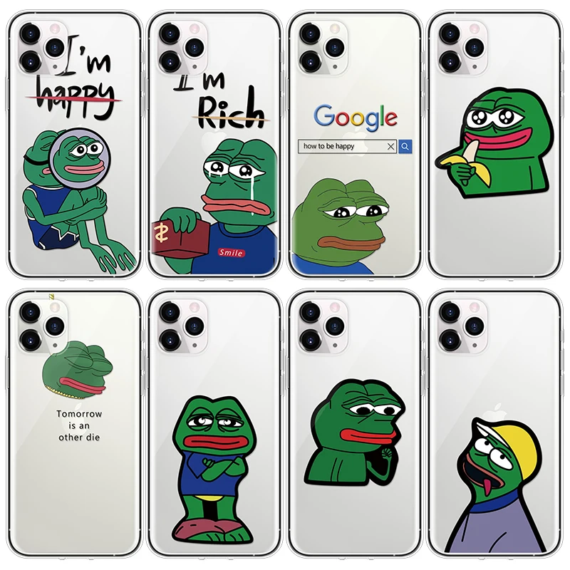Забавная грустная лягушка pepe чехол с мемом для iphone 7 8 6 6S Plus прозрачный тонкий XS 11 12