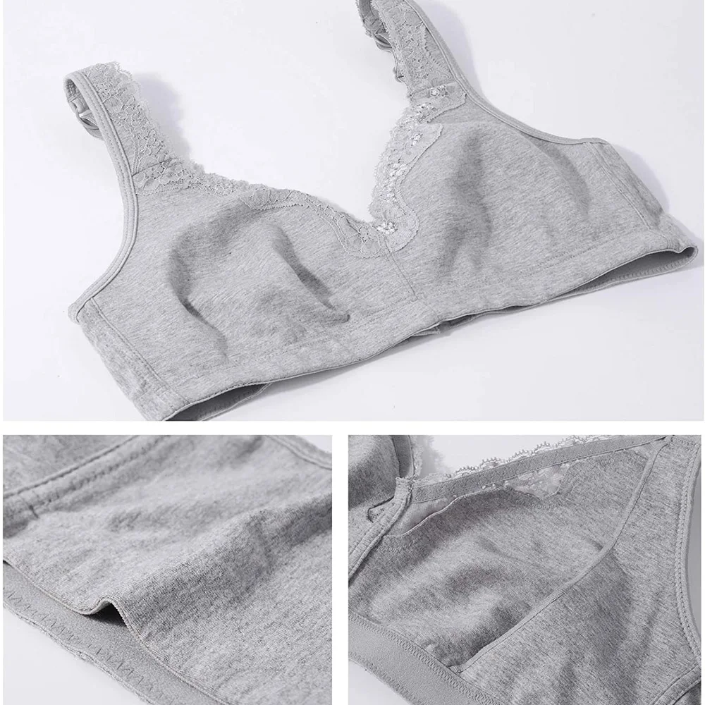 Cotton Full Cup Gray Wireless Big Cup Bralette Thin Plus Size Unlined Underwear Lace Female Bras for Women 34-50 C D E F G H I
