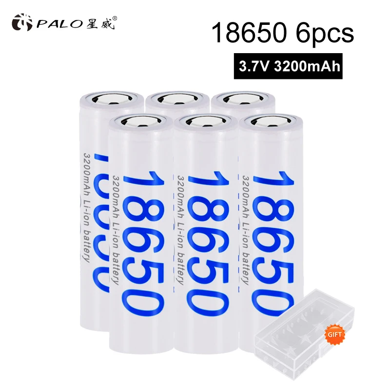 6PCS battery PALO PALO DBHE41865 3200 мАч литиевая батарея 18650 3,7 в мощность перезаряжаемые батареи для фонарика батареи - Цвет: 6PCS battery