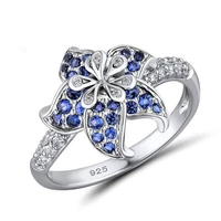 seanlov sexy charming mandala flower ring for woman engagement blue zircon crystal rings girls wedding ring jewelry party gift