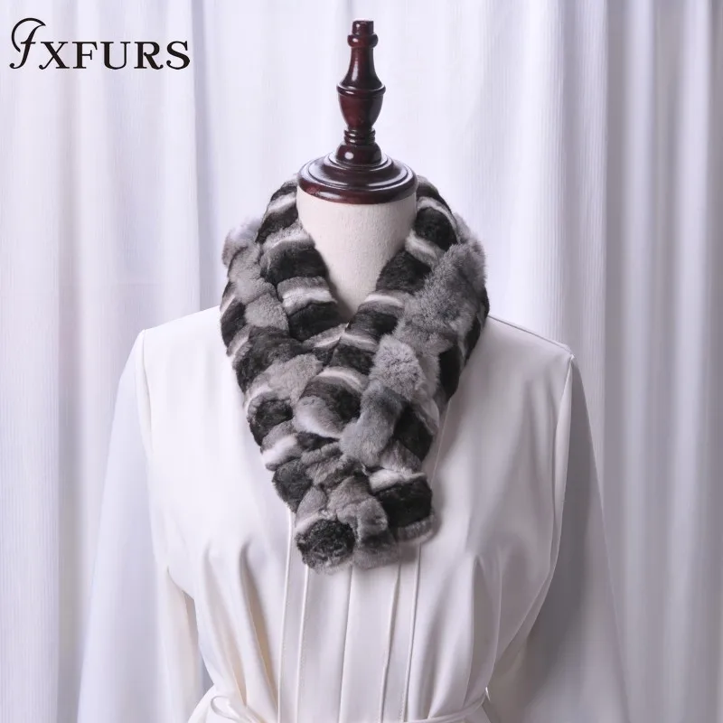 Женский меховой шарф в шиншилле Модный зимний с зажимом Теплый Универсальный