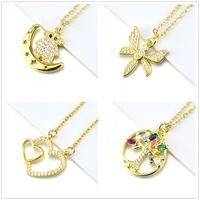 cute bear moon pendant necklace cz zircon heart tree necklace punk for women girls wedding party jewelry gift wholesale