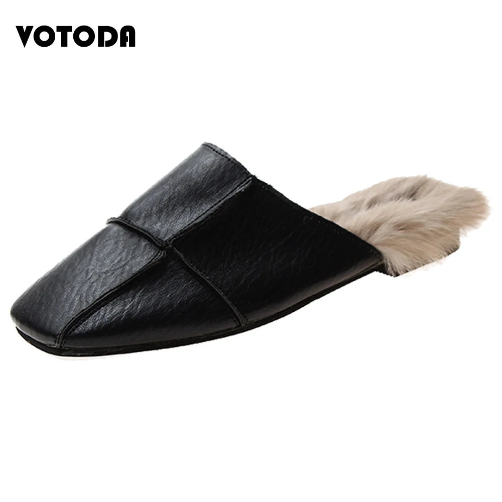 

Мюли женские, меховые шлепанцы, сланцы, теплая Повседневная обувь из искусственного меха на плоской подошве, модные мюли, удобные плюшевые ш...